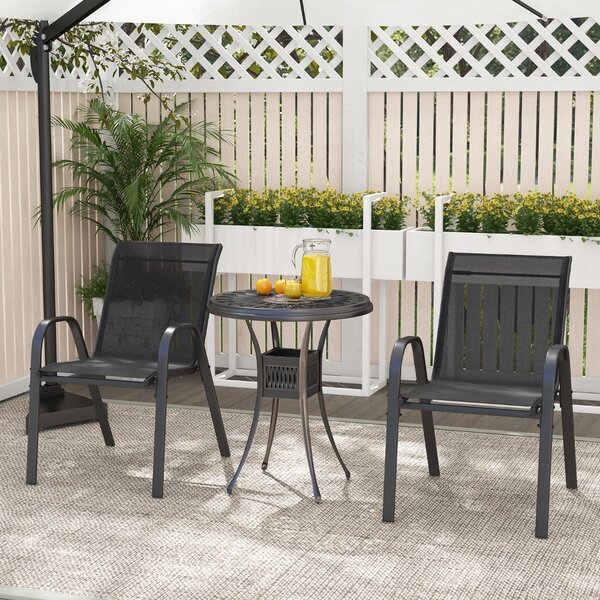 Costway Set di 2 sedie da patio impilabili in metallo con braccioli, Sedie da pranzo in tessuto traspirante Nero