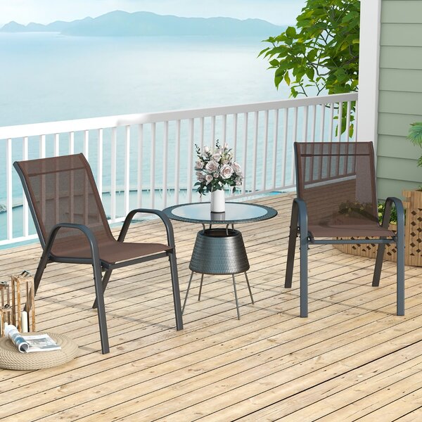 Costway Set di 4 sedie da patio impilabili in metallo con braccioli, Sedie da pranzo in tessuto traspirante Marrone