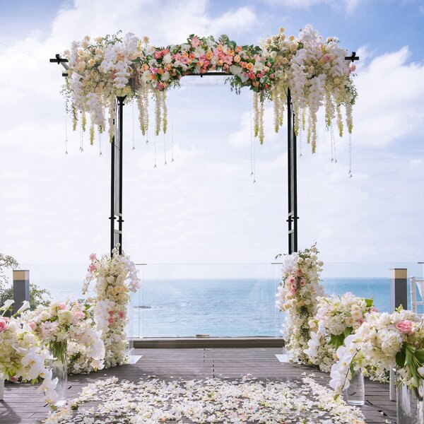 Costway Gazebo da giardino in metallo decorativo con tralicci per piante rampicanti, Arco da giardino 200x52x206cm