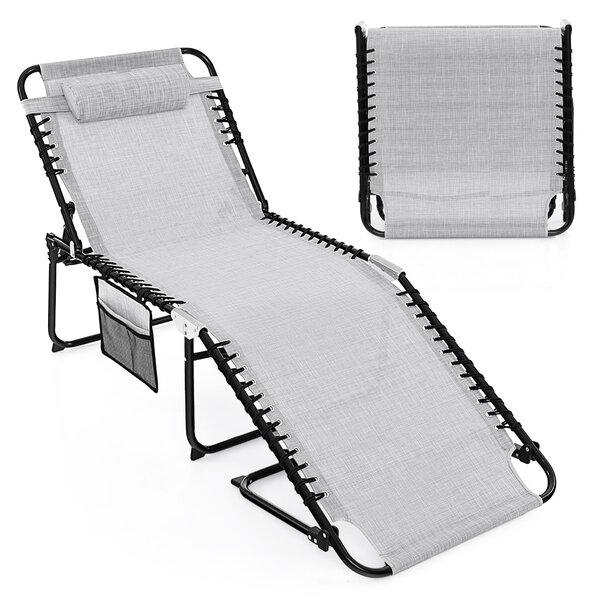 Costway Sdraio pieghevole oversize con cuscino e tasca, Lettino prendisole portatile con schienale regolabile Grigio
