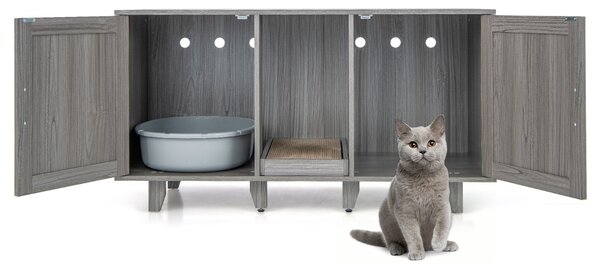 Costway Mobile lettiera per gatti con ingressi sinuosi tiragraffi gambe staccabili, Armadietto casetta per gatti Grigio scuro