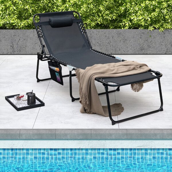 Costway Sdraio pieghevole oversize con cuscino e tasca, Lettino prendisole portatile con schienale regolabile Nero