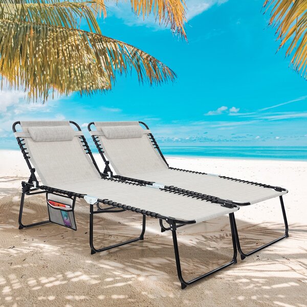 Costway Sdraio pieghevole oversize con cuscino e tasca, Lettino prendisole portatile con schienale regolabile Grigio