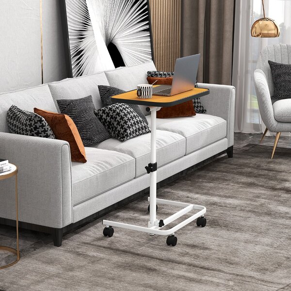 Costway Tavolino con ruote piroettanti altezza regolabile a 9 posizioni piano inclinabile, Tavolino porta PC 61x43,5x93cm Naturale