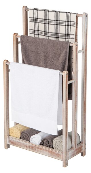 Costway Portasciugamani in legno autoportante con mensola inferiore, Porta asciugamani a 3 livelli leggero Beige