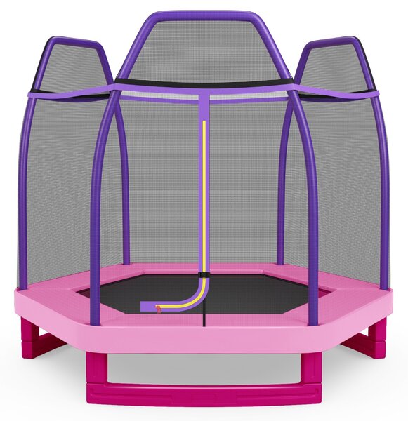 Costway Tappeto elastico 223 cm con rete di sicurezza e cuscinetto a molle, Mini tappeto elastico per bambini Viola