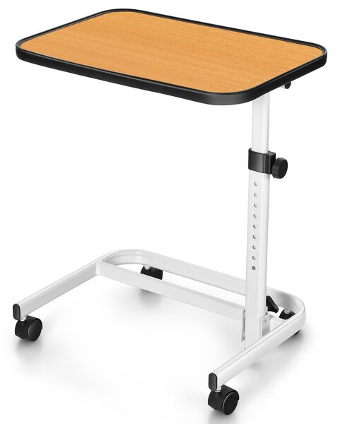 Costway Tavolino con ruote piroettanti altezza regolabile a 9 posizioni piano inclinabile, Tavolino porta PC 61x43,5x93cm Naturale