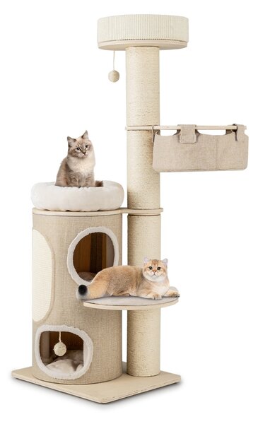 Costway Albero per gatti da 154cm per gatti interni, Torre per gatti multi-livello con condominio a 2 piani Naturale