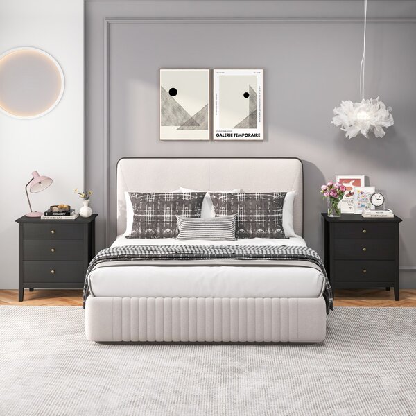 Costway Comodino a 3 cassetti in legno con ripiani, Tavolino da notte moderno con finitura in legno per camera da letto Nero