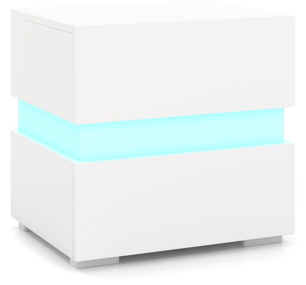 Costway Comodino a LED con cassetti telecomando 22 modalità di luce 10 velocità, Tavolino laterale moderno da salotto Bianco