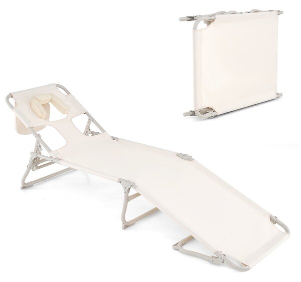 Costway Sedia abbronzante con fori per viso e braccia schienale e poggiapiedi regolabili, Sdraio da spiaggia pieghevole Beige