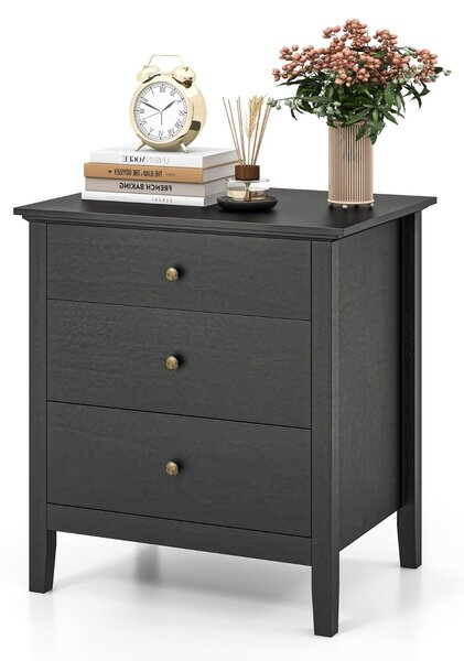 Costway Comodino a 3 cassetti in legno con ripiani, Tavolino da notte moderno con finitura in legno per camera da letto Nero