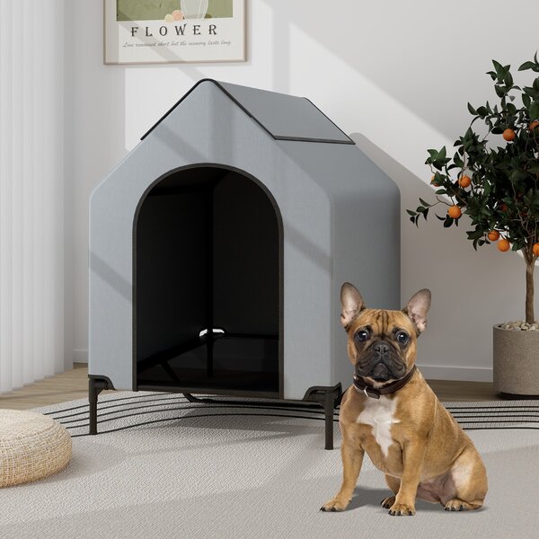 Costway Casa elevata per cani con finestre ventilate copertura rimovibile, Cuccia per cani con letto a rete Grigio 75x110x106cm