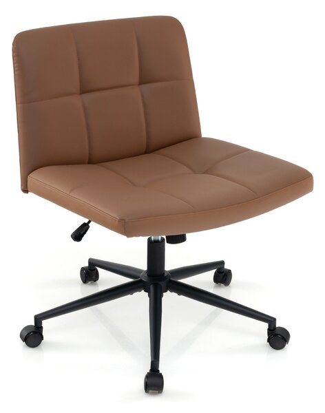 Costway Sedia a crociera con ruote seduta a U, Sedia da ufficio a gambe incrociate rivestita in pelle PU Marrone
