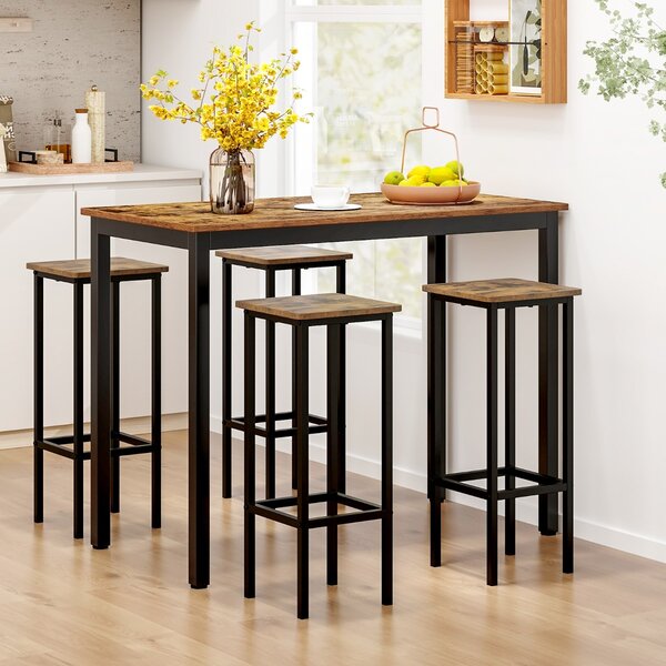 Costway Set di 4 sgabelli da bar da 72cm con gambe in metallo e poggiapiedi, Sgabelli senza schienale per cucina Marrone