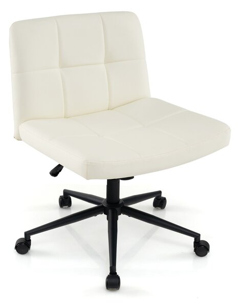 Costway Sedia a crociera con ruote seduta a U, Sedia da ufficio a gambe incrociate rivestita in pelle PU Beige