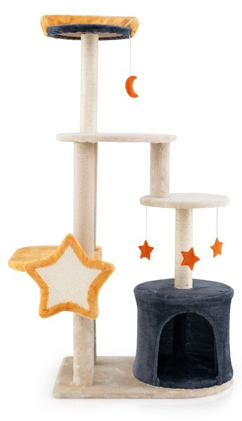 Costway Albero per gatti carino da 128cm da interno con tiragraffi in sisal gattiera, Torre multi-livello per gatti