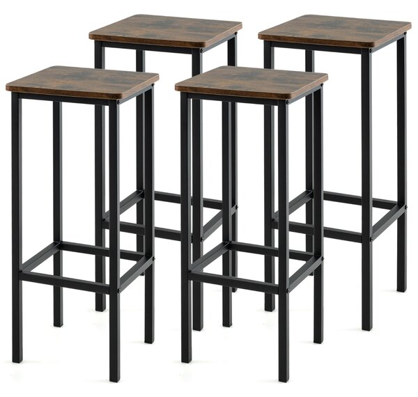 Costway Set di 4 sgabelli da bar da 72cm con gambe in metallo e poggiapiedi, Sgabelli senza schienale per cucina Marrone