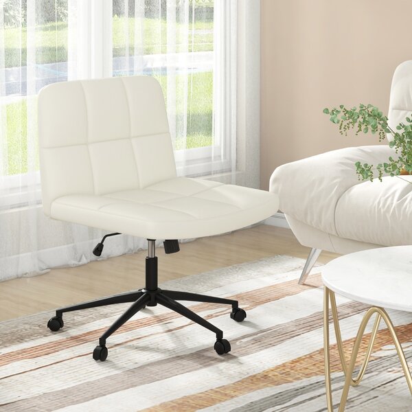 Costway Sedia a crociera con ruote seduta a U, Sedia da ufficio a gambe incrociate rivestita in pelle PU Beige