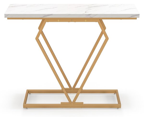 Costway Consolle oro in finto marmo con telaio geometrico a forma di diamante, Tavolo stretto da ingresso da 100cm Bianco