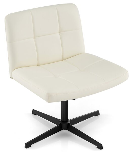 Costway Sedia a crociera a gambe incrociate rivestita in pelle PU con seduta a u spaziosa, Sedia da ufficio girevole Beige