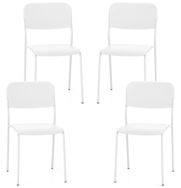 Costway Set di 4 sedie da pranzo moderne, Sedie da cucina accumulabili con schienale inclinato e gambe metalliche Bianco