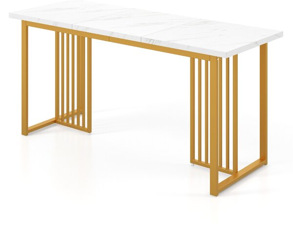 Costway Tavolo da pranzo moderno per 6-8 persone, Tavolo da cucina rettangolare da 160cm con piano in finto marmo Bianco