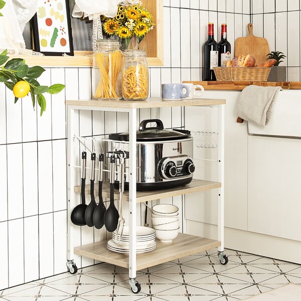 Costway Scaffale per pasticceria con 3 livelli e 10 ganci rimovibili, Carrellino da cucina per bar ristorante hotel Naturale