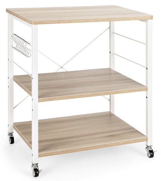 Costway Scaffale per pasticceria con 3 livelli e 10 ganci rimovibili, Carrellino da cucina per bar ristorante hotel Naturale