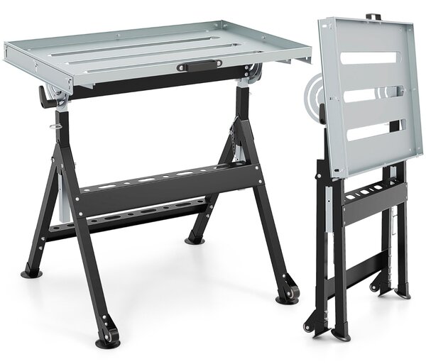 Costway Tavolo da saldatura con 4 regolazioni in altezza e 5 angoli inclinabili, Banco da saldatura portata 180kg Nero