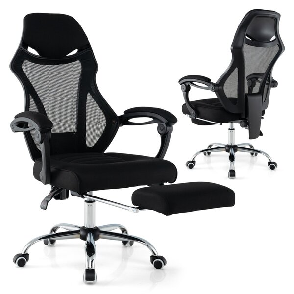 Costway Sedia da ufficio ergonomica in rete con schienale inclinabile e altezza regolabile, Poltrona girevole Nero