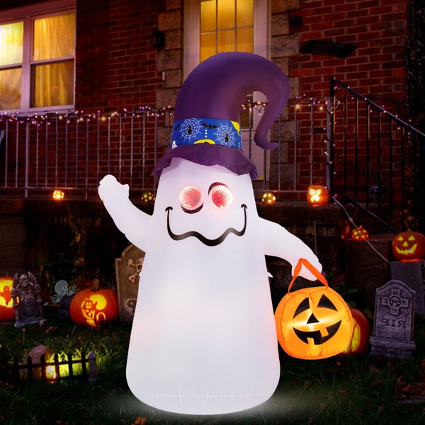 Costway Halloween inflatabile 180cm con jack-o-lantern cappello da strega luce ad effetto specchio infinito, Fantasma carino