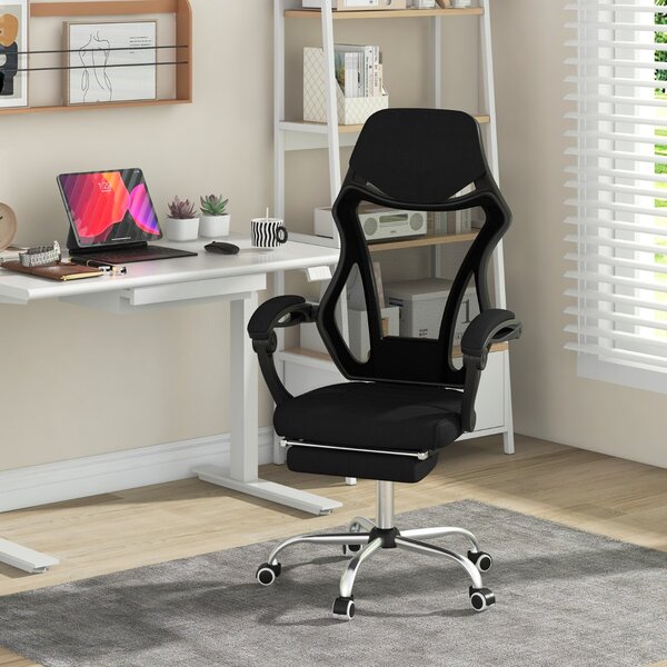Costway Sedia da ufficio ergonomica in rete con schienale inclinabile e altezza regolabile, Poltrona girevole Nero