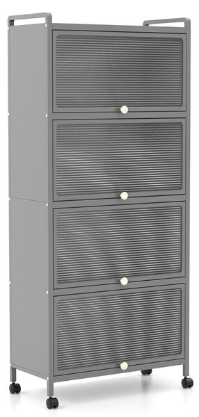 Costway Supporto mobile con porte PC a scomparsa, Armadio da cucina autoportante con 4 ruote girevoli 60x32x154cm Grigio