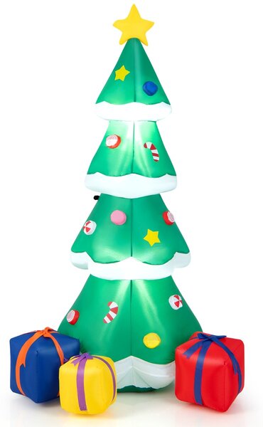 Costway Albero di Natale gonfiabile da 180cm con 3 scatole regalo e luci LED, Decorazione festiva di Natale gonfiabile