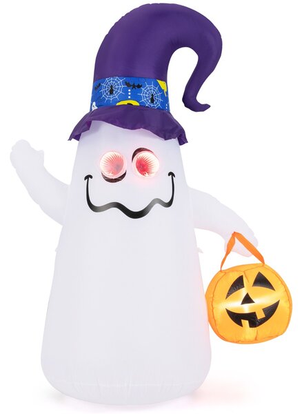 Costway Halloween inflatabile 180cm con jack-o-lantern cappello da strega luce ad effetto specchio infinito, Fantasma carino
