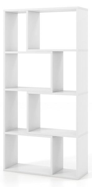 Costway Libreria geometrica a 4 ripiani da 120cm, Organizzatore di stoccaggio moderno con 8 cubi in legno per soggiorno Bianco