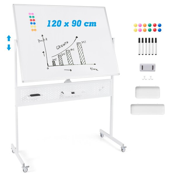 Costway Lavagna mobile da 120x90cm con supporto pannello e accessori, Lavagna a 2 lati da pavimento per casa ufficio aula Biacno