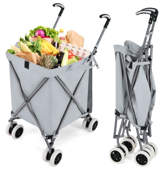 Costway Carrello pieghevole con ruote fodera in tessuto oxford rimovibile impermeabile, Carrello della spesa leggera Grigio