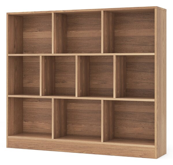Costway Libreria a 10 cubi con 2 kit anti-ribaltamento, Organizzatore di stoccaggio a 3 ripiani in legno alto 104cm Naturale