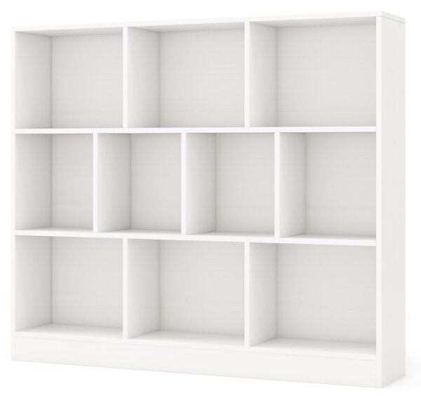 Costway Libreria a 10 cubi con 2 kit anti-ribaltamento, Organizzatore di stoccaggio a 3 ripiani in legno alto 104cm Bianco
