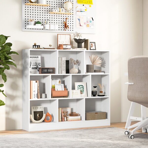 Costway Libreria a 10 cubi con 2 kit anti-ribaltamento, Organizzatore di stoccaggio a 3 ripiani in legno alto 104cm Bianco