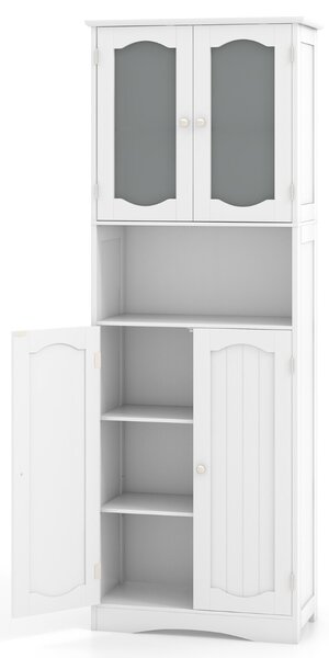 Costway Armadio da bagno alto 164cm con porte in vetro satinato e ripiani, Mobile autonomo per cucina soggiorno ufficio Bianco