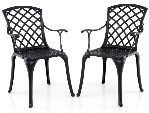 Costway Set di 2 sedie da pranzo in alluminio pressofuso, Sedie da esterno con sedile curvo ergonomico e piedini regolabili Nero