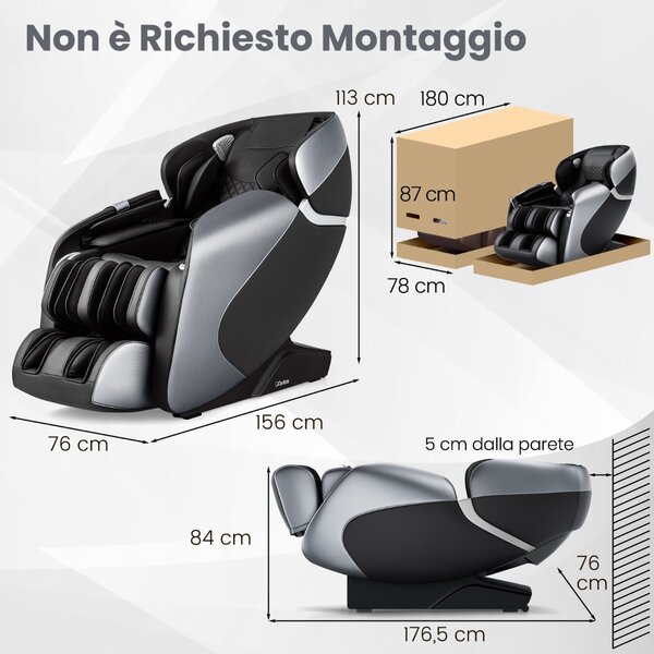 Costway Sedia da massaggio con funzione di controllo vocale traccia SL sistema di riscaldamento incorporato, Sedia shiatsu a gravità zero Nero