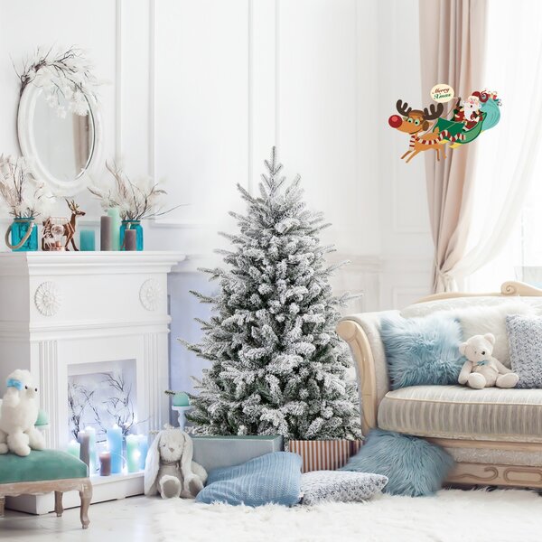Costway Albero di Natale artificiale rivestito di neve di 135cm, Albero decorativo con cerniera e 8 modalità luminose