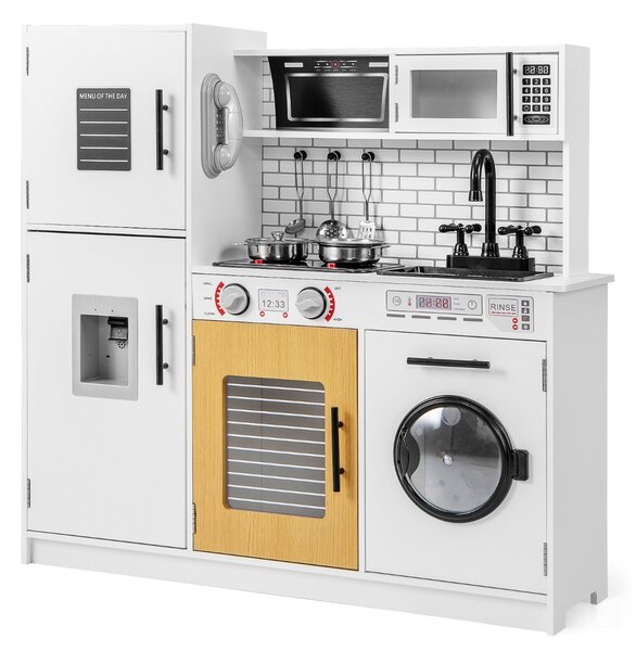 Costway Set di cucina giocattolo con forno lavatrice microonde dispenser d’acqua, Giocattolo da chef per gioco di fantasia Bianco