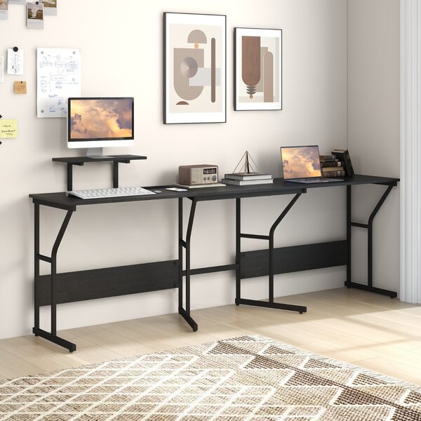 Costway Scrivania ad angolo a forma di L con presa elettrica, Scrivania per computer con supporto monitor movibile da 225cm Nero