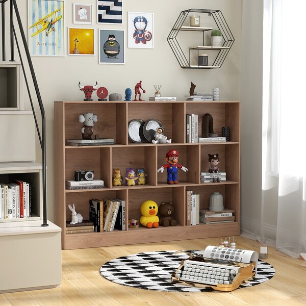 Costway Libreria a 10 cubi con 2 kit anti-ribaltamento, Organizzatore di stoccaggio a 3 ripiani in legno alto 140cm Naturale