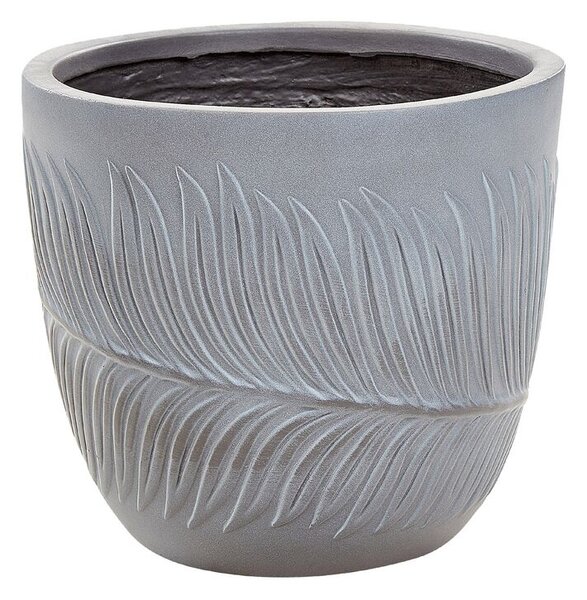 Vaso per piante da esterno in fibra di argilla grigio 28 x 28 x 16 cm Vaso rotondo resistente alle UC Motivo a foglie tradizionale Beliani